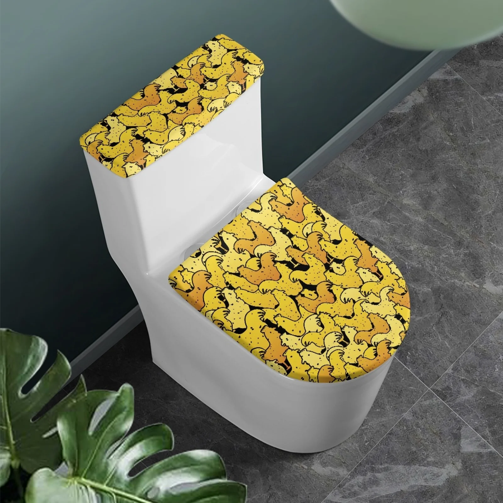 Chicken Print Stretch Toilet Lid Tank Lid Dust Cover Toilet Seat Cover Anti-slip Elastic Edge Universal Fit Standard Oblong