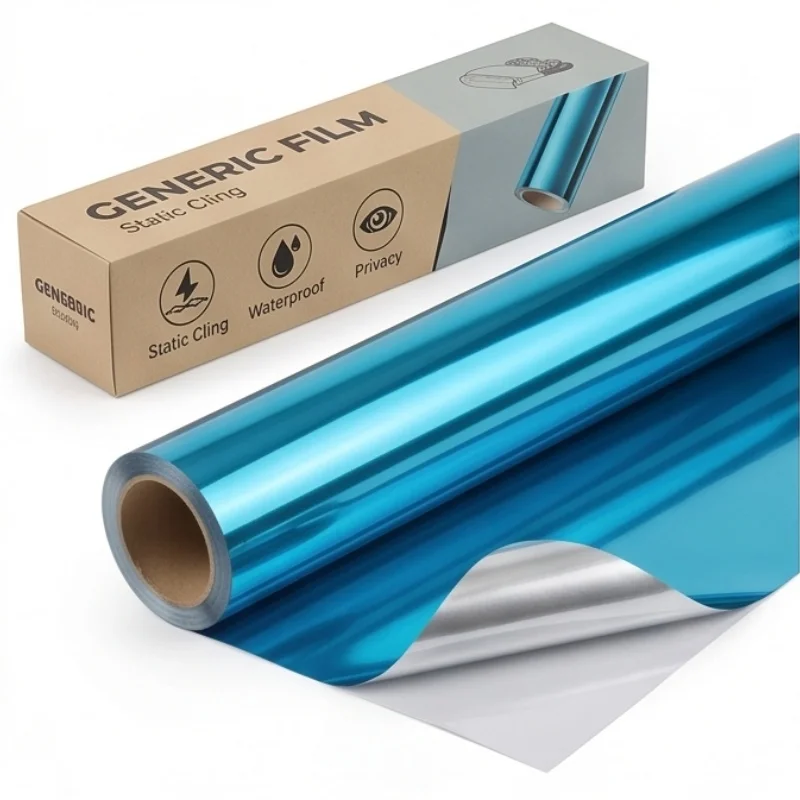 Static Cling One Way Window Film, Bright Blue Front Silver Back No‑Glue Window Tint, Anti‑UV Heat Control Privacy Sun Block
