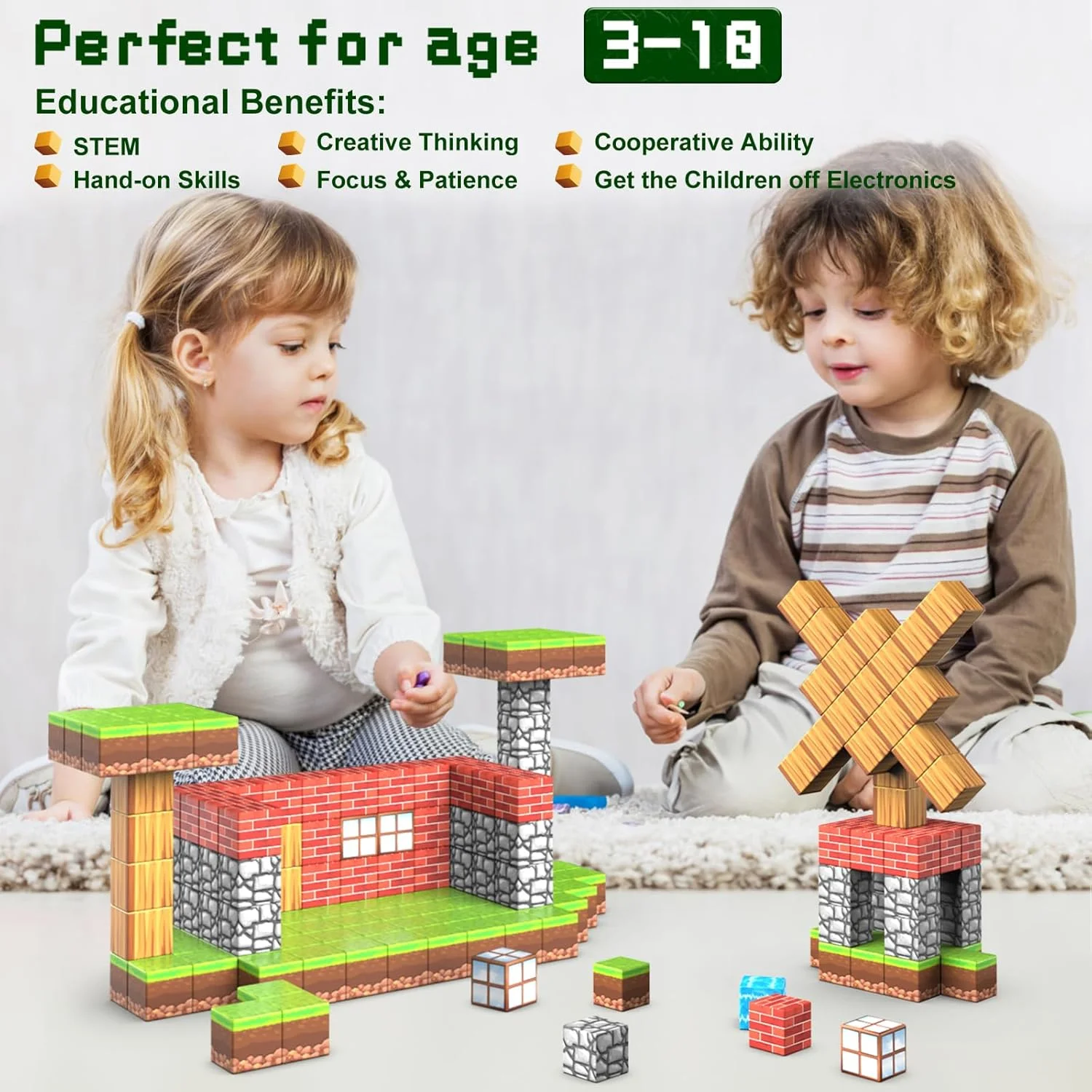 100PCS Magnetic Blocks Toy Build Mine Magnet World Magnetic Construction Set For Kids STEM Education Toys Gift For Boys Girls