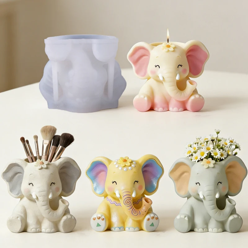 Cute Elephant Aromatherapy Candle Cup Silicone Mold DIY Handmade Concrete Gypsum Storage Box Succulent Plant Flowerpot Mold