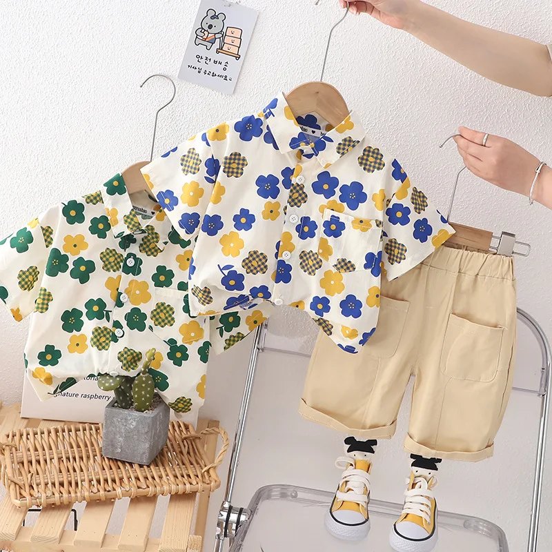 

New Summer Children's Girls' Boys' Short Sleeve Cotton Baby Newborn Shirt Top+Shorts 2-Piece Baby Suit Children's Clothing 0-4Y