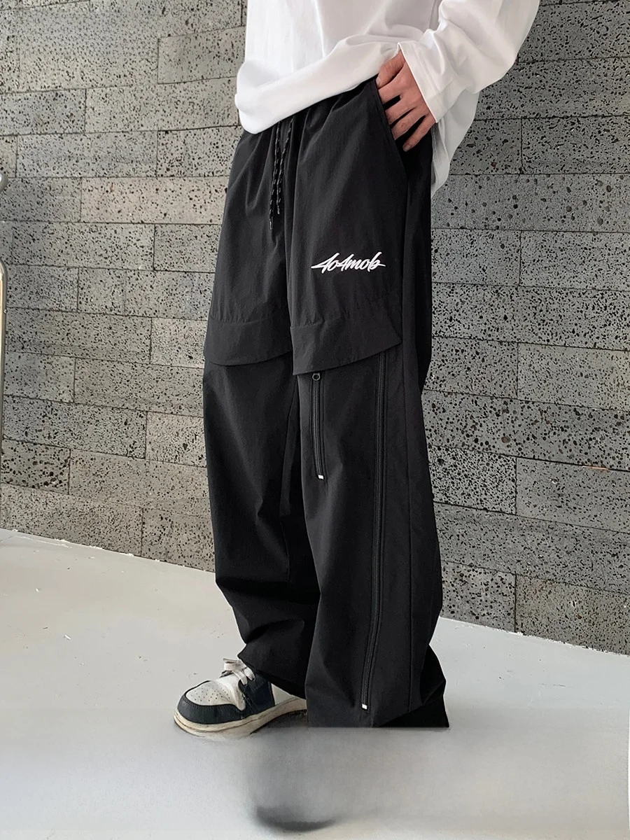 

Casual Outdoor Workwear Straight Leg Trousers American Zipper Embroidery Woven Long Pants Youth Spring Faion Polyester Spandex