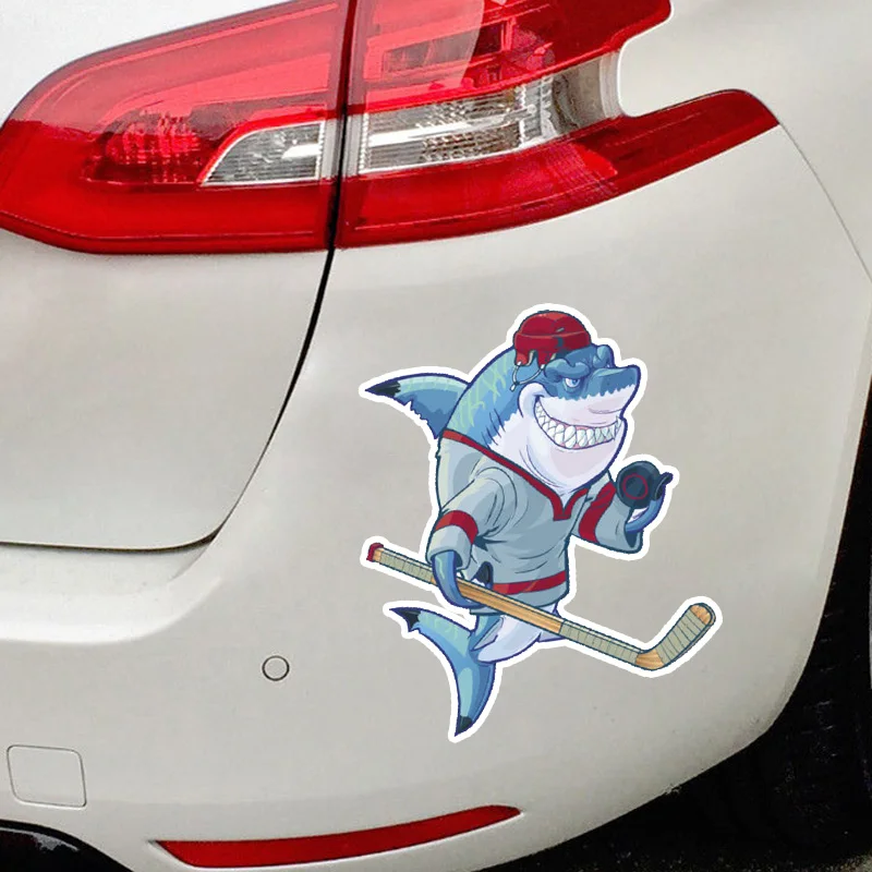 F396# Fashion Lovely Ice Hockey Cartoon Sharks Car Sticker Decoration Accessories Waterproof Vinyl Decal