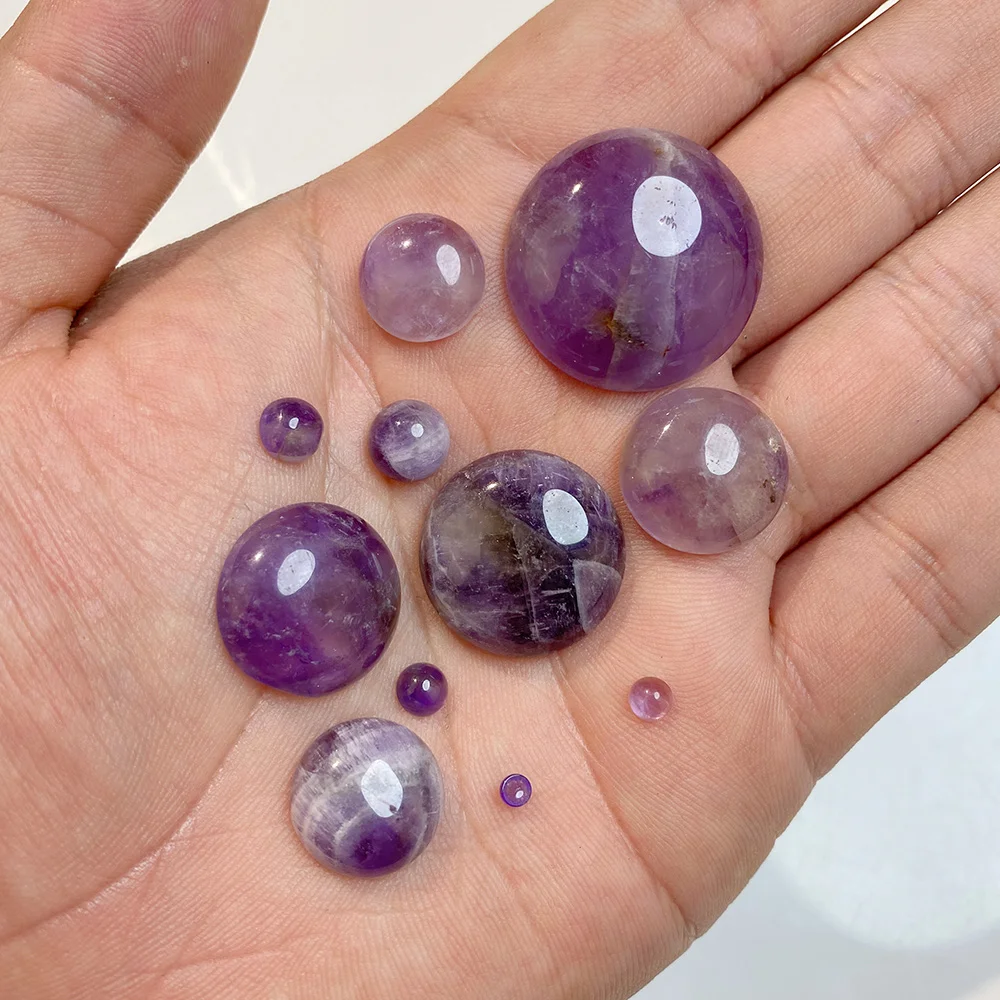 Wholesale 10pcs Natural Round Amethysts Stone Cabochon Semi Back Cameo Beads for DIY Women Jewelry Earring Rings Necklaces