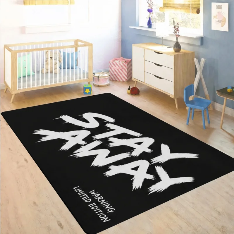 Stay Away Warning Text Floor Rug, White Brush Font Print Indoor Mat, Stylish Room Decor