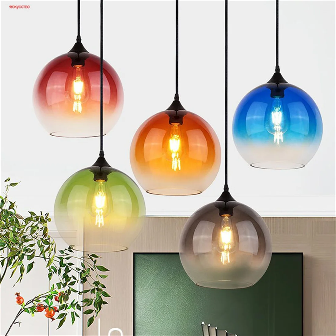 

Nordic Colored Glass Bubble Led Pendant Lights Interior Home Decoration Kitchen Accessory Cafe Bar Loft Hanging Lamp Fixtures