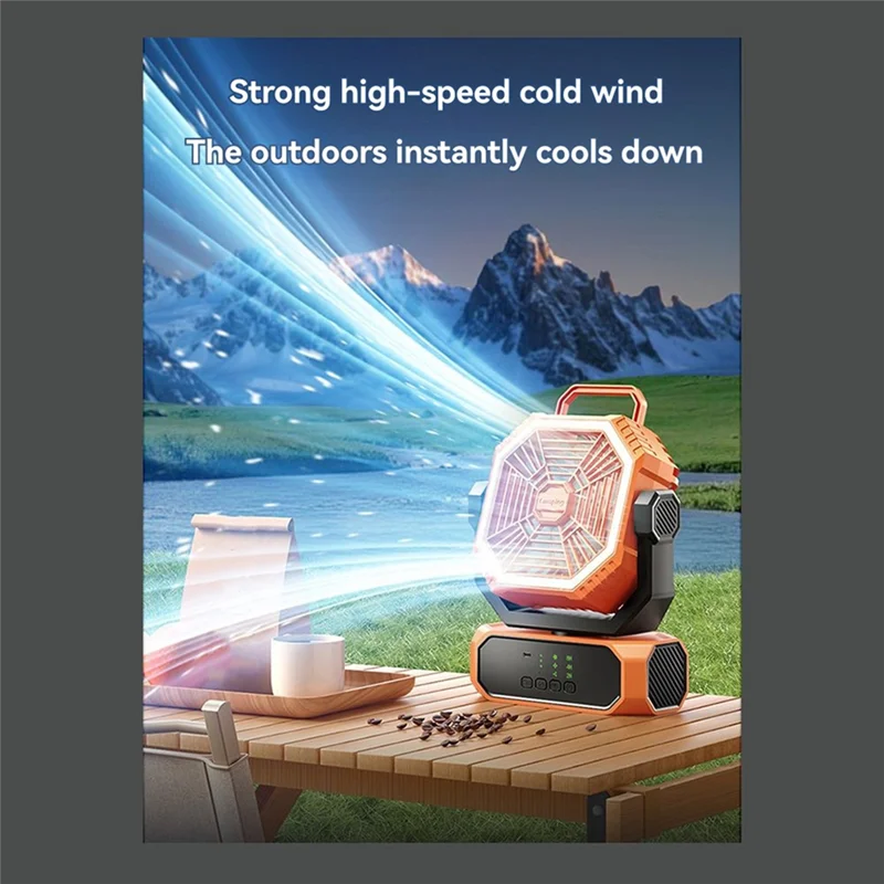 

RTENTE-LED Light Camping Fan 20000Mah Automatic Head Shaking 3 Speeds Desk Fan Remote Portable Rechargeable Outdoor Fan