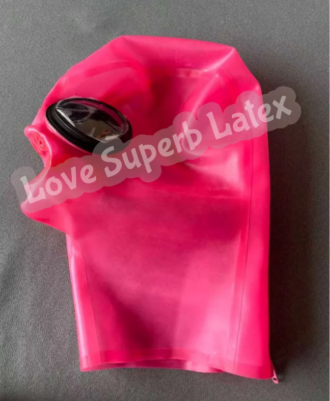 Vollständige Abdeckung der Latexmaske mit Augenglas, 15 cm langem Nasenschlauch und roten Zähnen, sexy Latex-Gummi-Maske, Augenglas-Gegenlichtblende