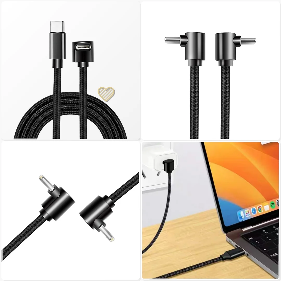 90 Degree Nylon Braided USB C Cable 60W PD Fast Charging Cord Bedside Side Angle Easy Plug Charge Sleep