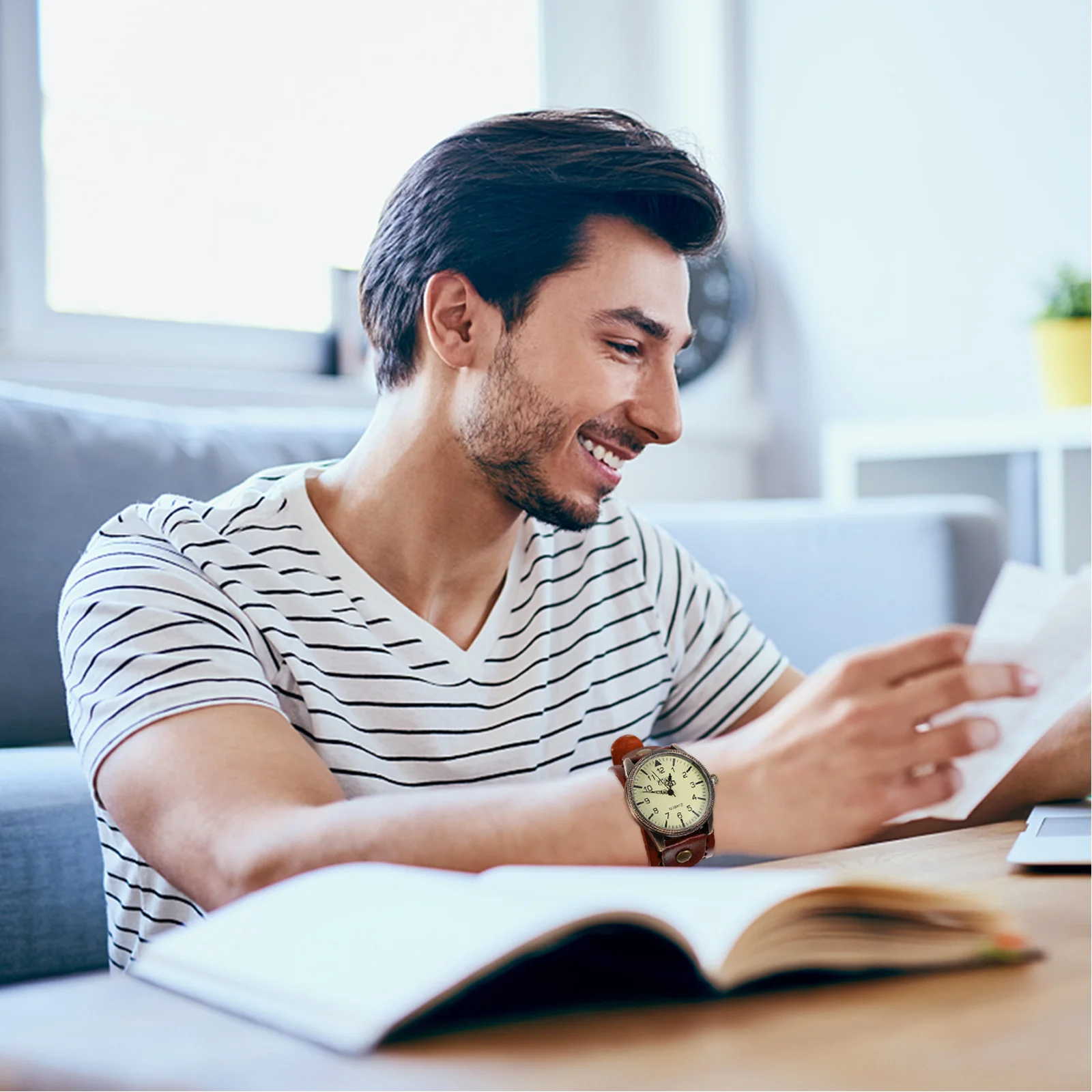 Band Men'S Quartz Watch Vintage Style Sturdy Wristwatch For Wear Comfortable Closure Gift For