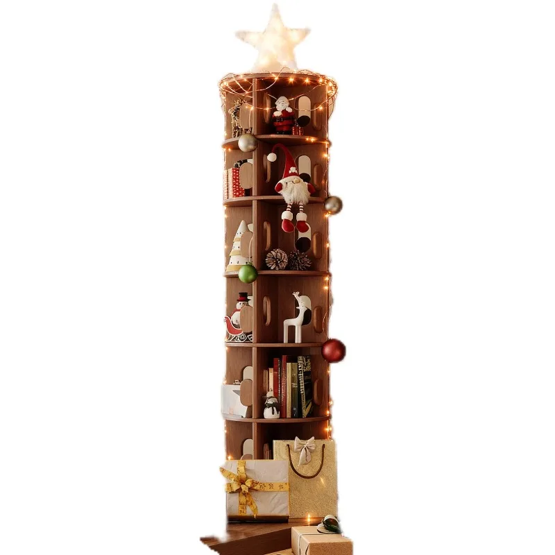 

Solid wood rotating bookshelf 360 degree home bookcase wall shelf