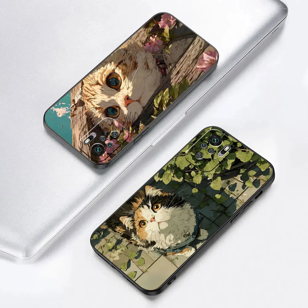 Wafu Neko Cozy Cat Corner Case for Xiaomi Redmi Note 13 12S 10 10S 12 Pro Plus 11 11E 8 8T 9 9S 7 11S TPU Black Soft Phone Cover