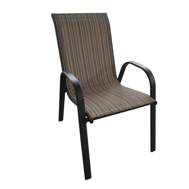 Modern Metal Garden Chair Outdoor KD Stacked Patio Seating with Textilene Sling Armrest for Restaurant Park Hall Use