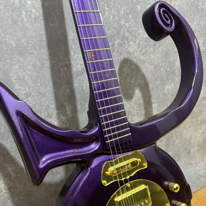 1984 Prince Symbol Electric Guitar Purple Gold Hardware Purple Sparkle Finish Dual Humbuckers Tremolo Iconic Alien Shape