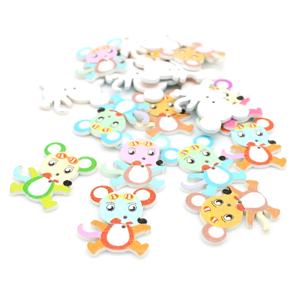 50pcs/lot Mixed Style Wooden Buttons Sewing Scrapbooking for Crafts DIY Children Button