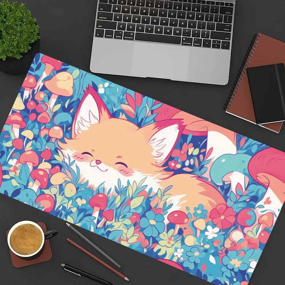 

Очаровательный коврик для мыши с дизайном лисы, большой коврик для компьютерной офисной игры, настольный коврик XXL, резиновые противоскользящие коврики для клавиатуры с краями строчки, длинные настольные коврики