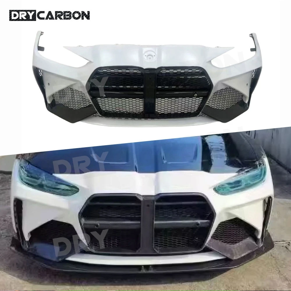 

Сухой передний бампер из углеродного волокна, решетка, спойлер для BMW G80 M3 M4 G82 G83 2021 + автомобильный передний бампер, комплекты кузова, аксессуары FRP