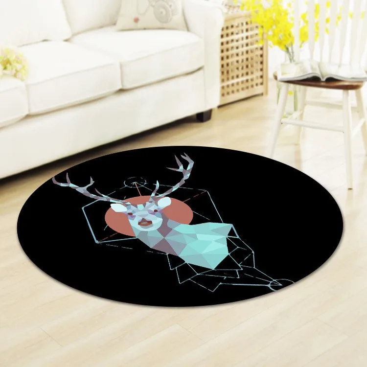 Round Rug with Artistic Floral Deer – Nordic Style Soft Durable Floor Decor for Bedroom & Reading Nook