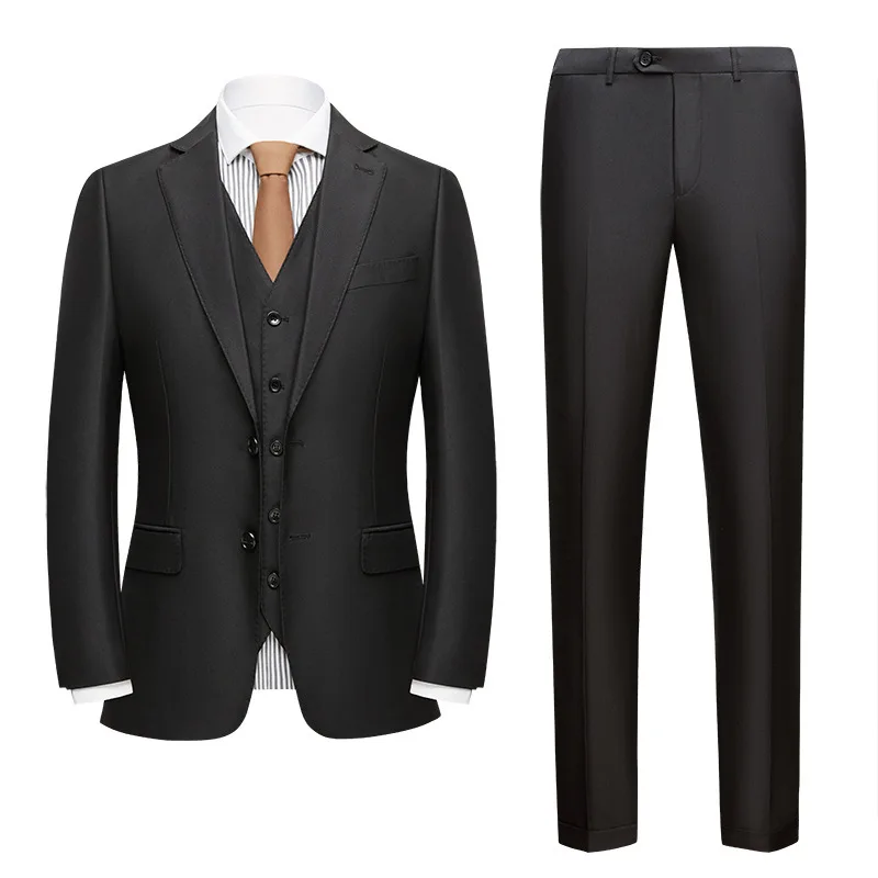 Autumn and Winter New Suit Men's Korean Version of Slim Wedding Professional Emcee Dress Black Suit Three-piece Men Suits