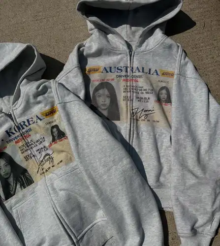 Imagen 2 del producto Sudaderas con capucha con estampado gráfico de estilo coreano Harajuku para mujer, sudadera gótica informal de gran tamaño con cremallera, ropa de calle Y2k para mujer