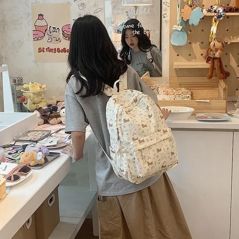 Cartoon Cartoon Cute Dog Bow Print Backpack High-capacity Casual Girls Students Schoolbags Sweet Y2k Aesthetic Fashion Backpacks