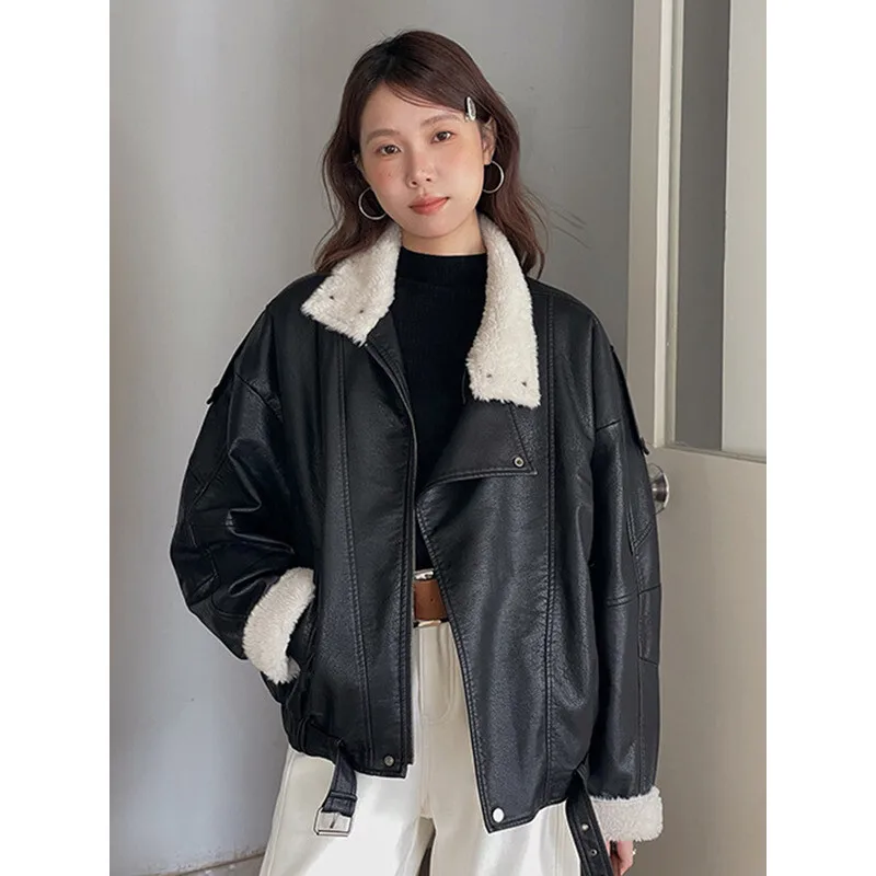 YERMORA Zwart PU Lederen Rits Vintage Jas Voor Vrouwen Revers Lange Mouw Losse Nieuwe Jas Mode Tij Herfst Winter 2025