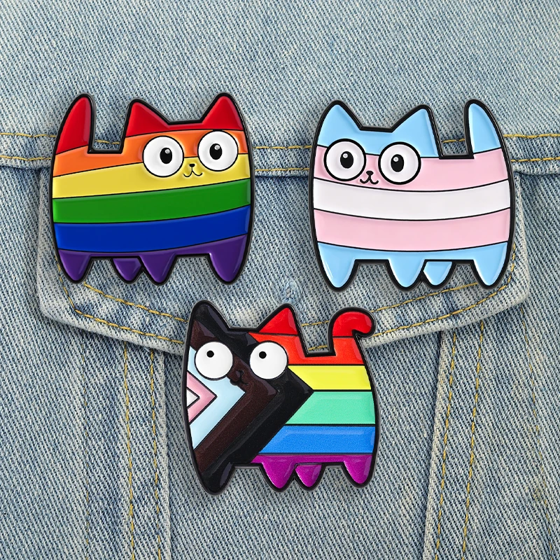 Rainbow Cat Enamel Pins Custom LGBT Pride Day Brooches Lapel Badges Clothes Animal Gay Jewelry Gift for Lover Friends