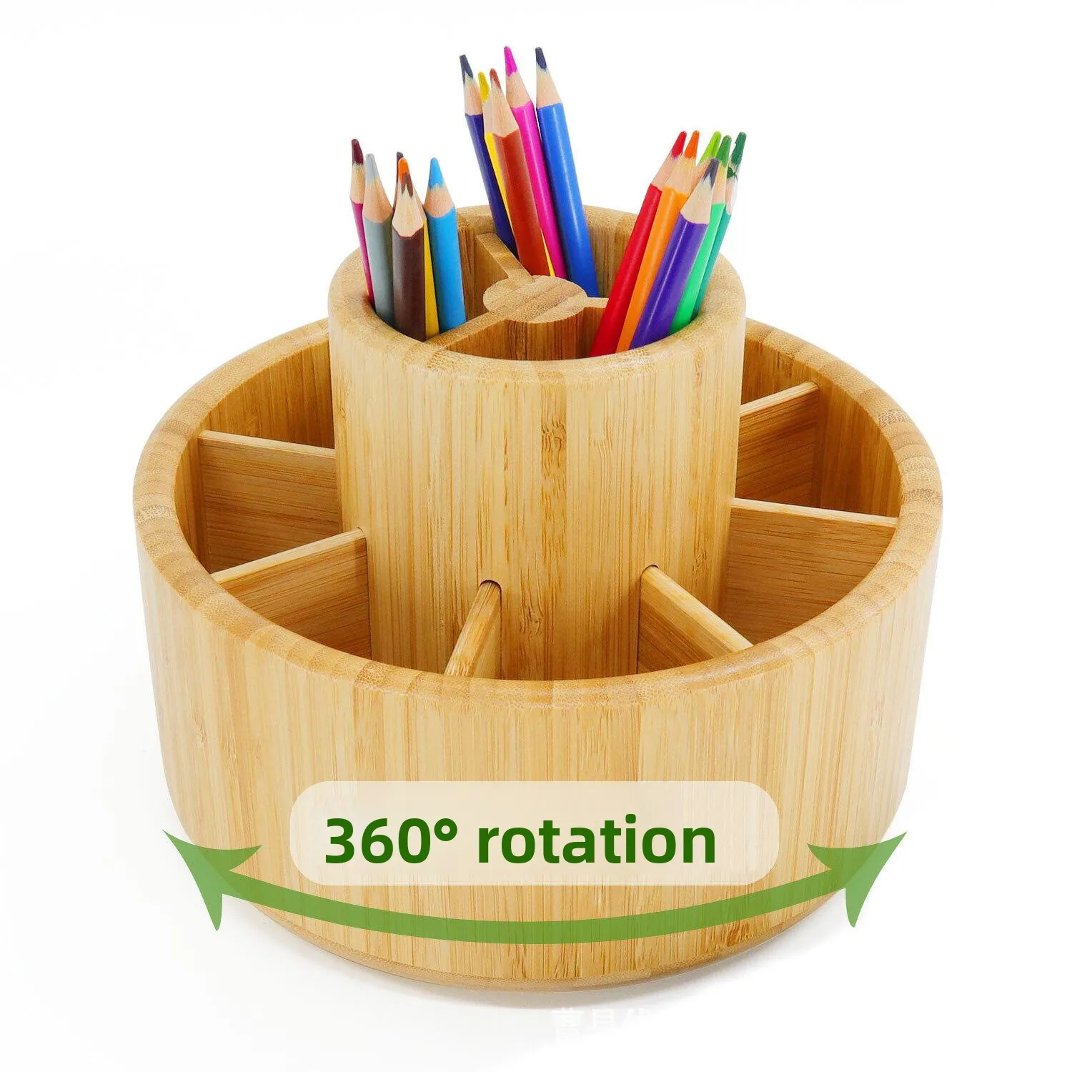 Solid Wood Rotating Pen Holder, Multi Grid Desk Organizer for Pens Pencils, Wooden Pencil Cup Storage Rack for Office Study