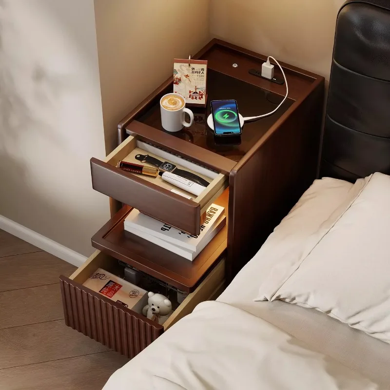 Solid wood bedside table, small ultra-narrow 20cm medieval multi-functional household bedroom, very narrow simple bedside table