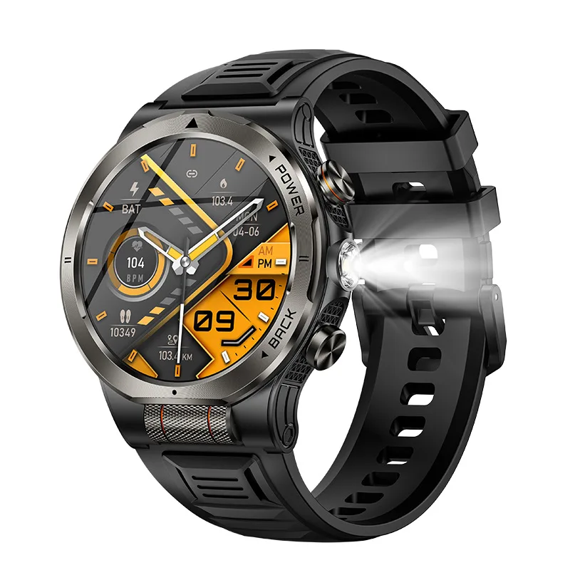 KT91 Smart Watch With Reaction Scroll Wheel LED Flashlight 1.43-inch AMOLED BT Calls 3ATM Waterproof Outdoor Compass Smartwatch