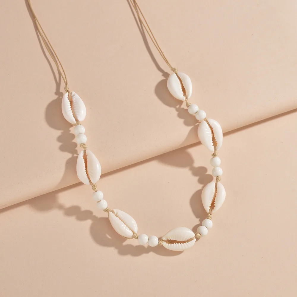 New Shell Shell Beaded Necklace Adjustable Purple/Blue/Pink/White Shell Necklace Shell Braided Chain Woman