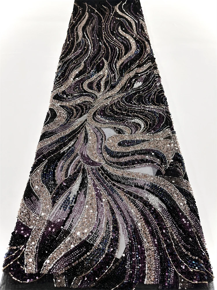 

Luxury African Net Beaded Sequins Lace Fabric 2025 High Quality French Lace Fabric Nigerian Embroidery Fabric For Wedding Party