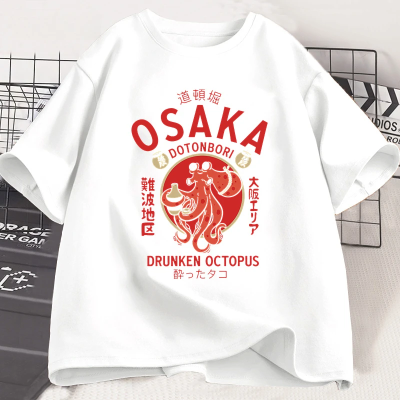 2025 New model tonbori Drunken Ocus Graphic T Shirts Japanese Style Street Food Lover Tshirt Cotton Vintage Short Sleeve Tees