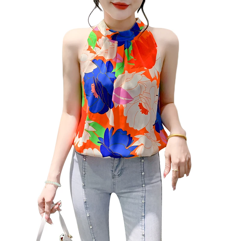 Madblack-colete europeu feminino, sexy sem mangas o pescoço estampa floral, streetwear vintage solto camisola, 2025 verão novo t55504cc