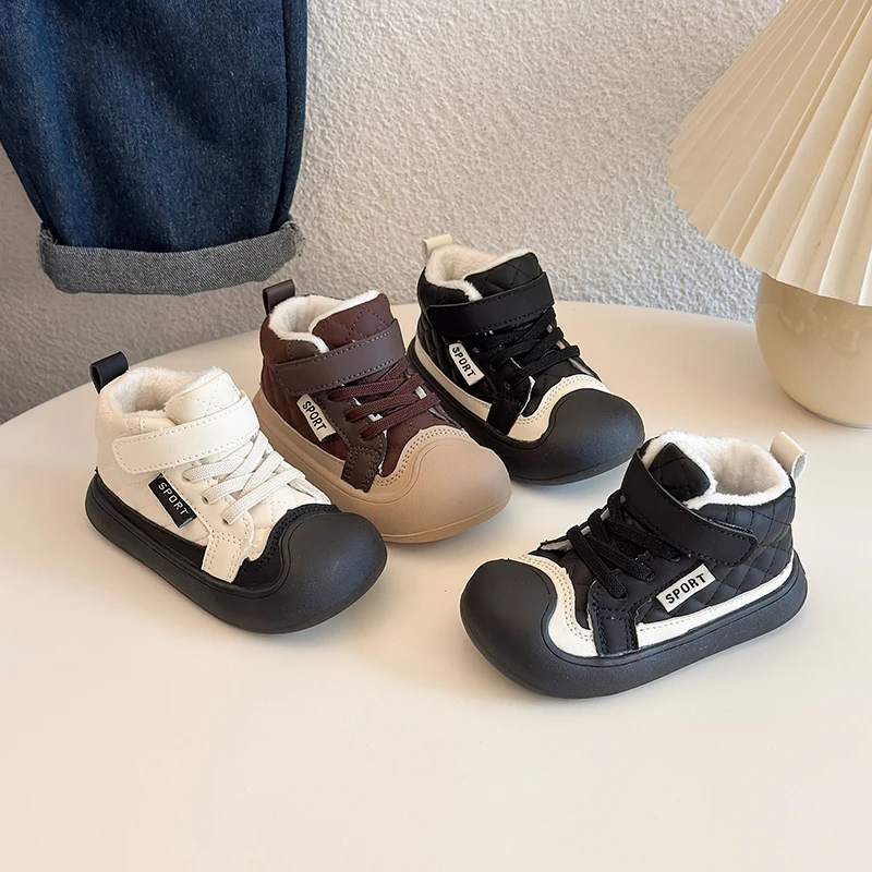 

2025 New Autumn Winter Children's Shoes Boys' Soft Soled Comfortable Casual Shoes Girls' High Top Fashionable Board Shoes
