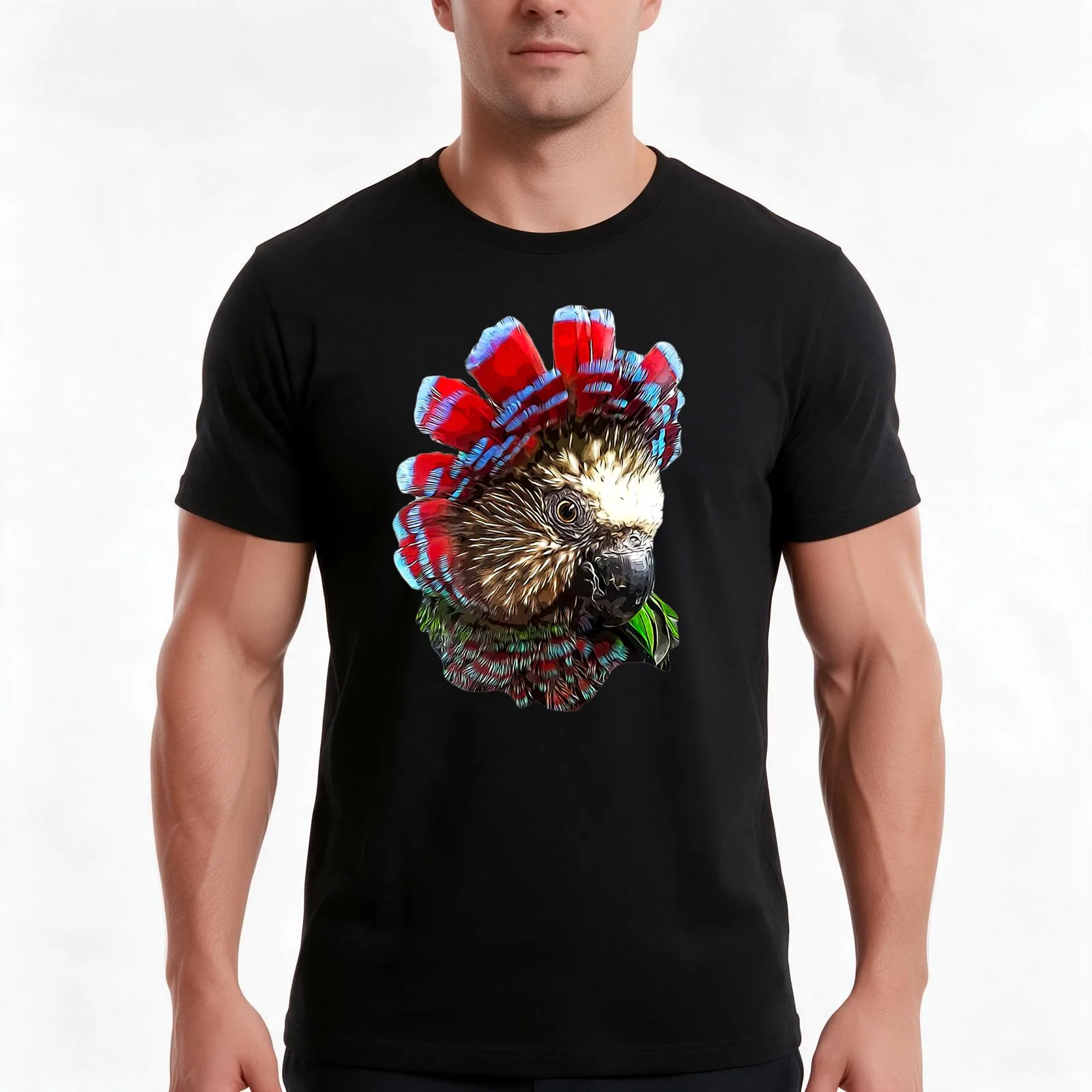 Hawk Headed Parrot - Red Fan Parrot - A gorgeous bird! T-Shirt, Summer Casual Cotton Tee, Oversized Streetwear Tops, 100% Cotton