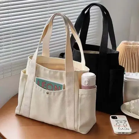 가방 대학 스타일 학생 의상 책 어깨 가방 Bolsos Para Mujer를 운반하기 위해 작업 통근을위한 대용량 캔버스 토트 백
