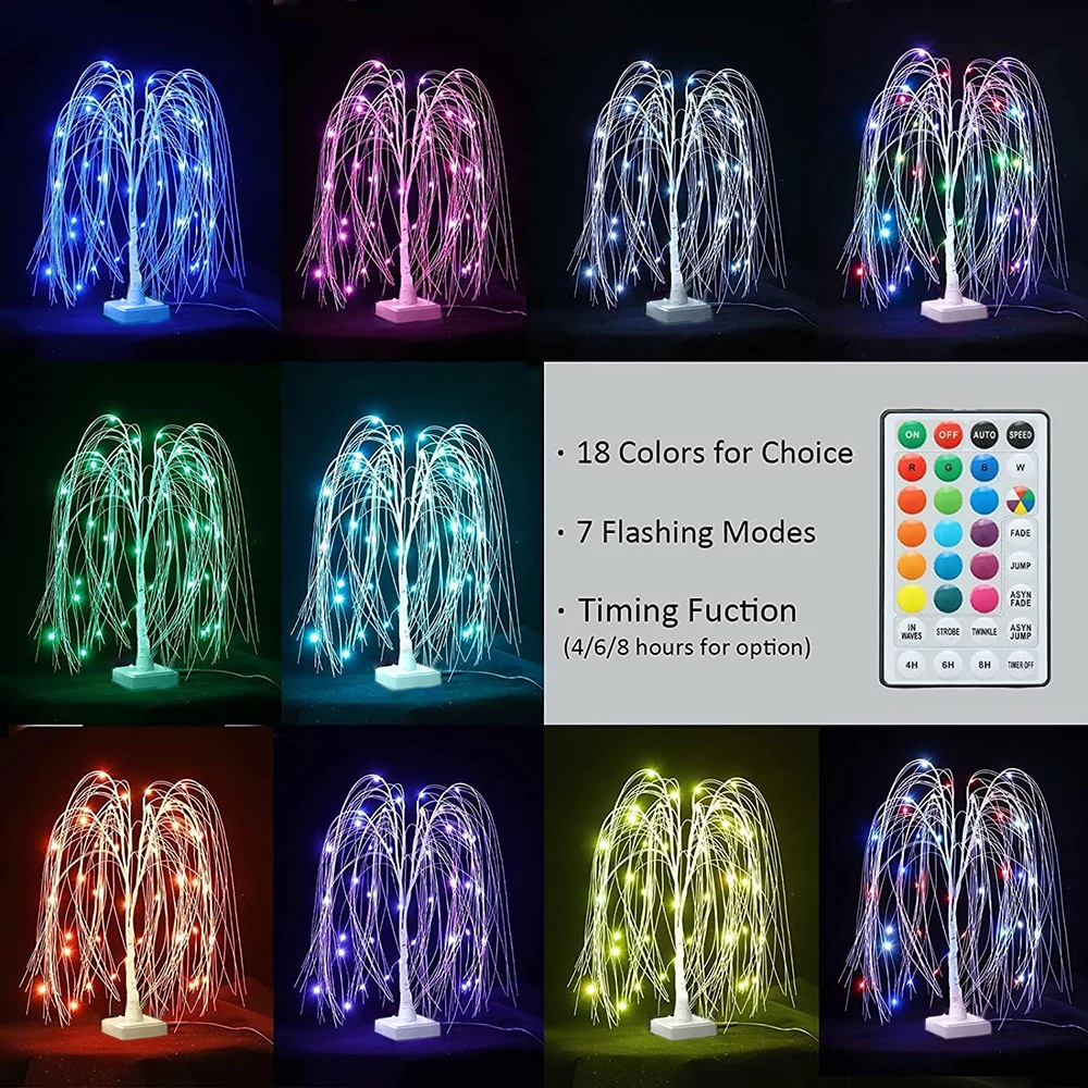 Remote LED Tabletop Artificial White Tree with Fairy Lights Color Changing Bonsai Weeping Willow Lit Tree Christmas Party Decor