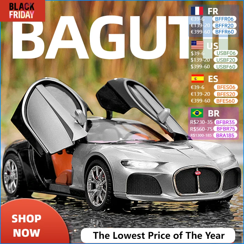 1:24 Bugatti Atlantic Supercar Alloy Toy Car Model Wheel Steering Sound and Light Children\'s Toy Collectibles Birthday gift