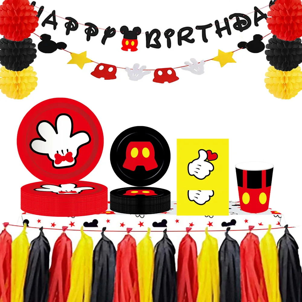 Mickey Mouse Themed Birthday Party 8 People Use The Cups And Plates Paper Tablecloths Party Supplies That Children Love To Decor