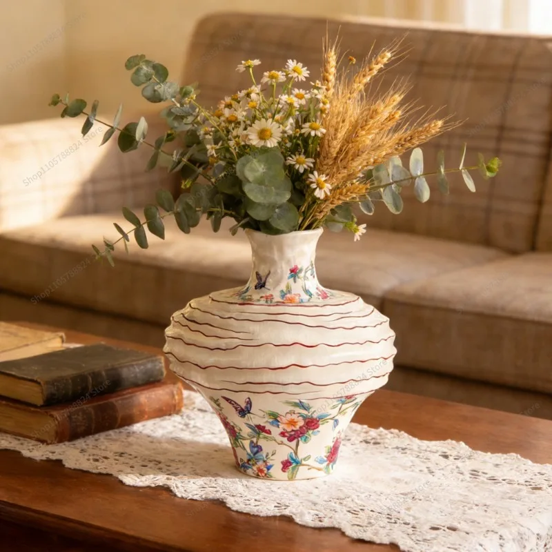 For ceramic vase flower arrangement advanced sense wabi sabi new Chinese bed and breakfast villa hand-painted retro desktop