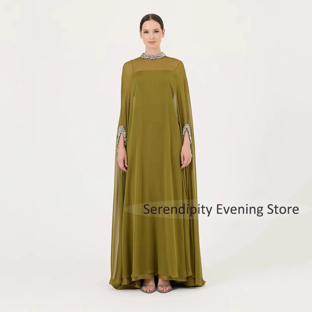 Elegant Mother of the Bride Dresses for Weddings Crystal O Neck Cape Illusion Formal Party Gowns Maxi Ankle Length Evening Dress image 3