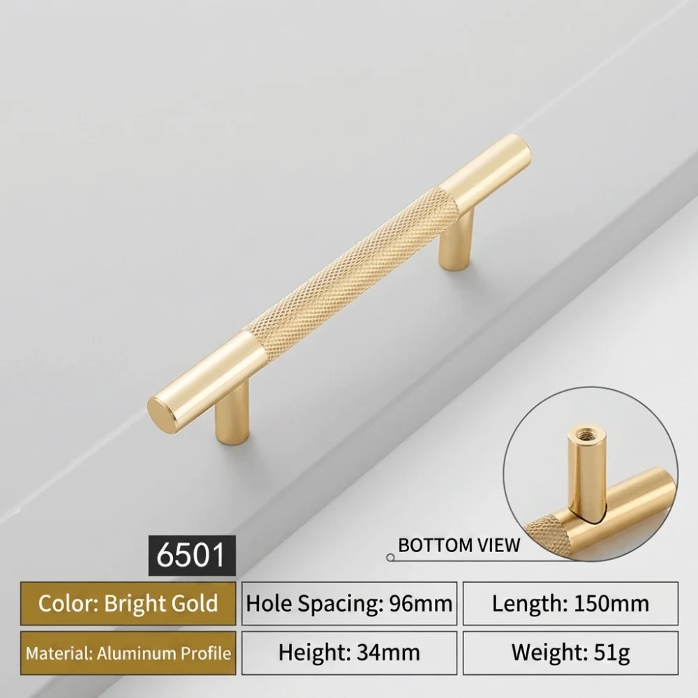Stylish Gold Color Furniture Handle Aluminum Alloy Knurled Door Pull Long Pull DIY Friendly Drawer Handles Wardrobe Doors