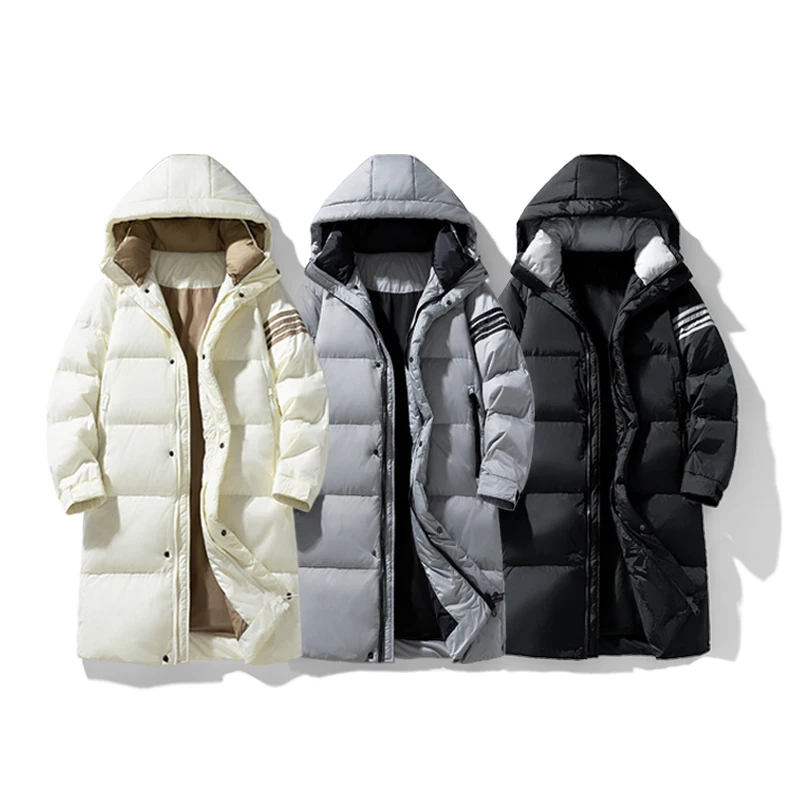 

2024 Winter Unisex Mid-Length Hooded Down Jacket Thickened Waterproof Solid Color Casual Warm Parka