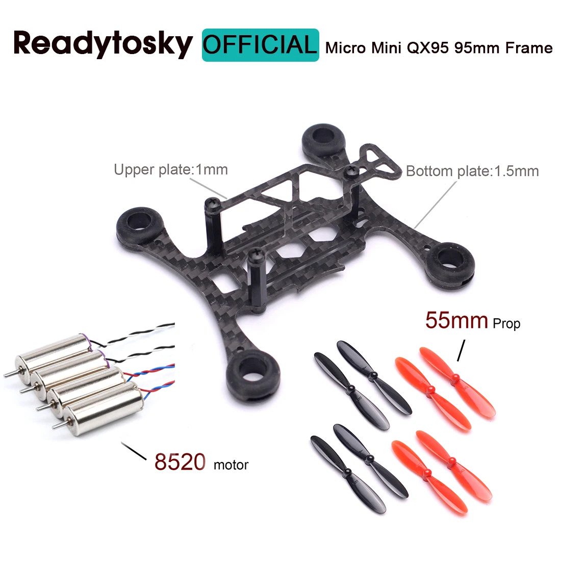 Micro Mini QX95 95mm Frame Mini FPV RC Carbon Fiber Quadcopter Frame Kit + 8520 Coreless Motor + 55mm Prop for FPV Indoor Frame