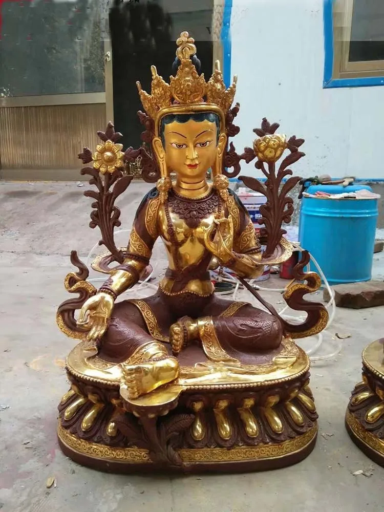 

65CM Large HUGE largeTemple GOOD Buddha HOME Lobby Protection Tibet Gold-plated Lotus Bodhisattva Tara Green Buddha brass statue