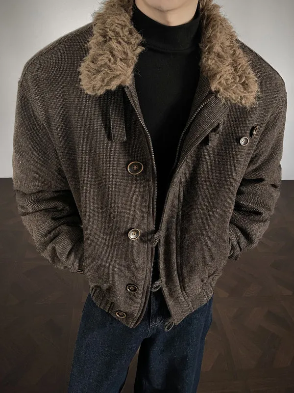 

Мужское хлопковое пальто Jaet Laoqianfeng с меховым воротником ягненка на подкладке в стиле ретро, американское зимнее теплое пальто с горным орлом