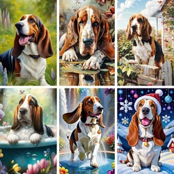 5D Diamond Painting Kits Basset Hound Dog DIY Full Drill Diamond Art for Kids Beginners Painting By Number Kit Room Wall Decor