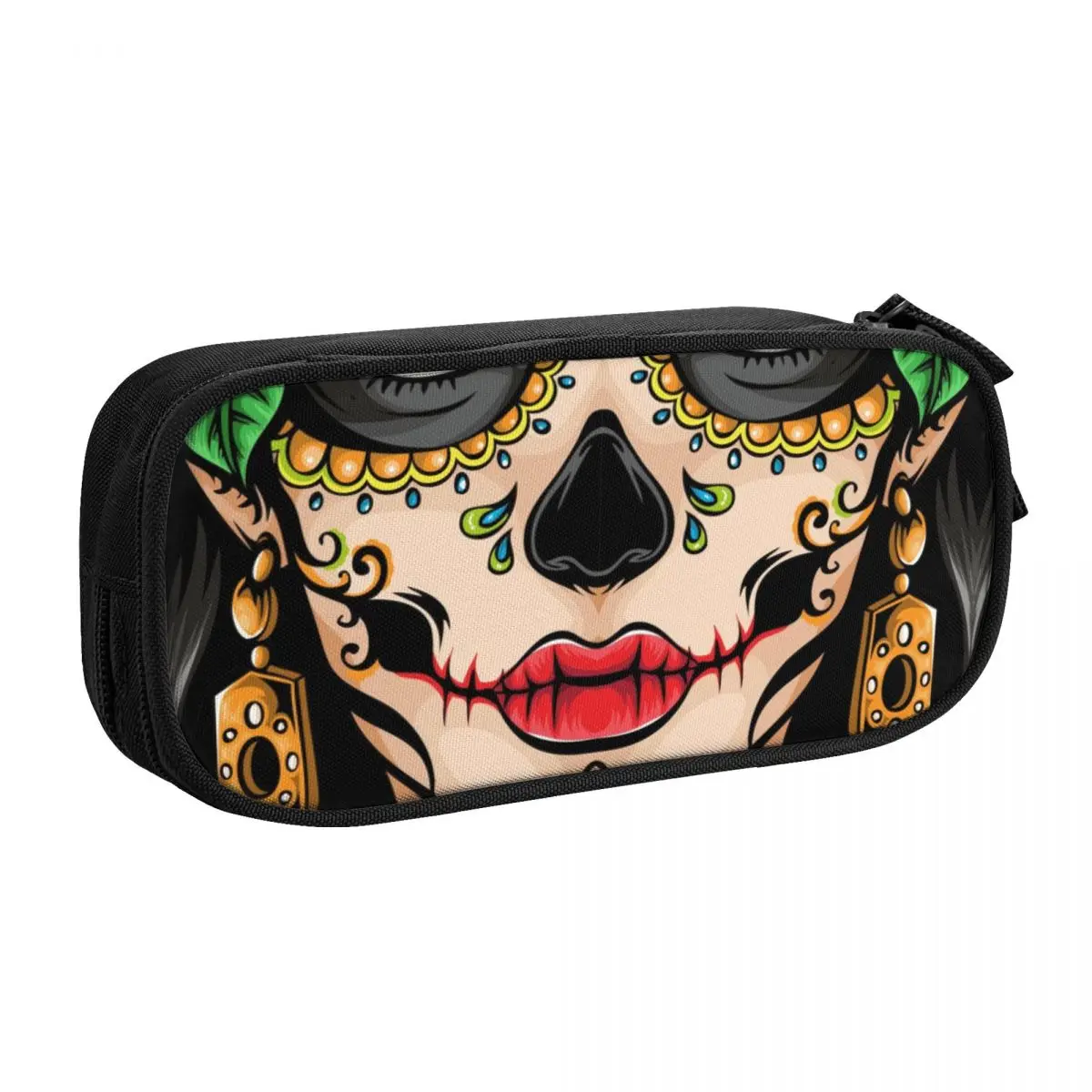 Custom Kawaii Sugar Skull Mexican Pencil Case for Boys Gilrs Big Capacity Day Of The Dead Pencil Box School Supplies