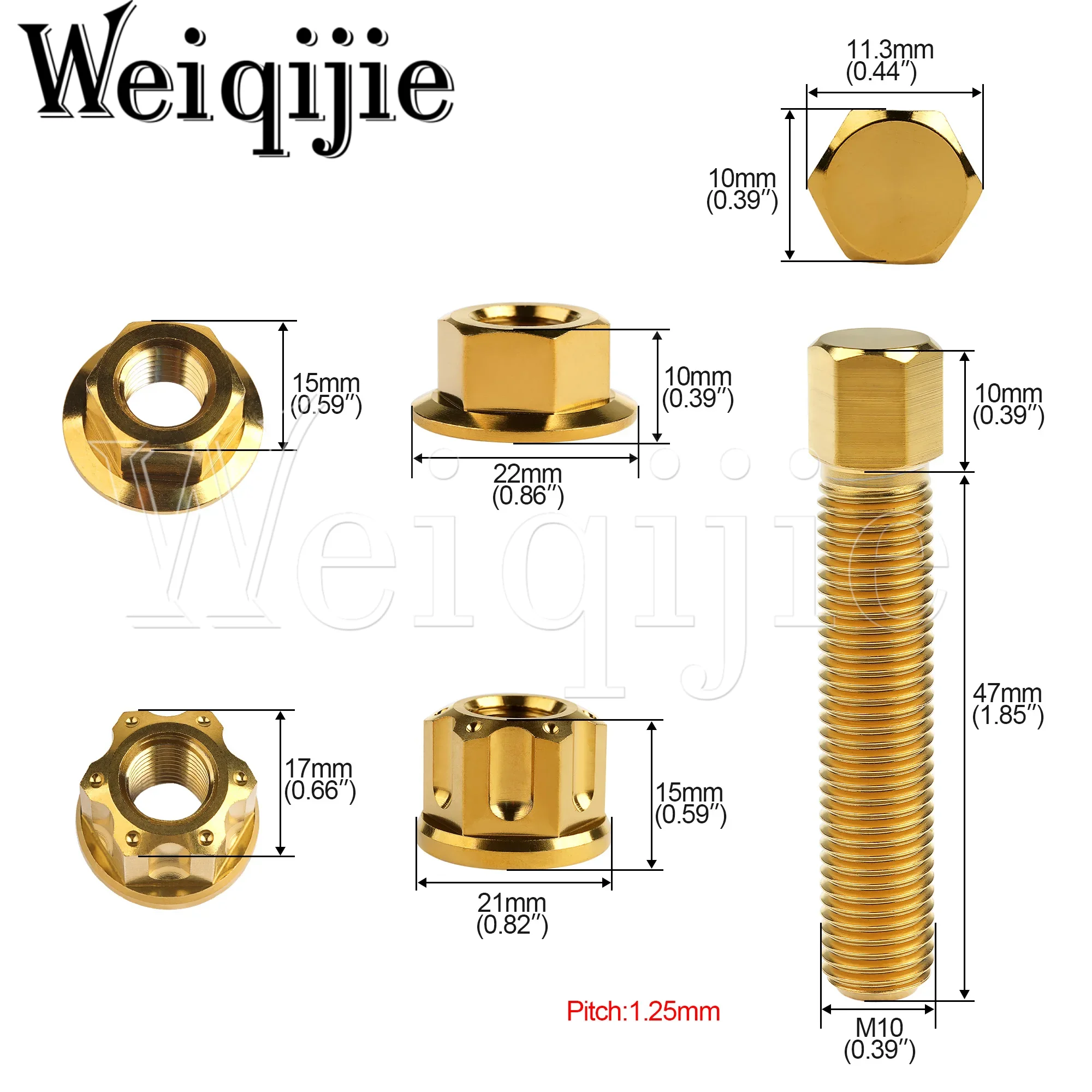 Weiqijie 2PCS Titanium Bolts M8/M10x47mm Hexagonal Head Screws And Flange Nuts Parts For Motorcycle Chain Tensioners